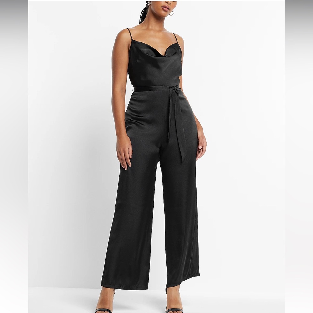 Satin Belted Cowl Neck Wide Leg JumpsuitSz XL